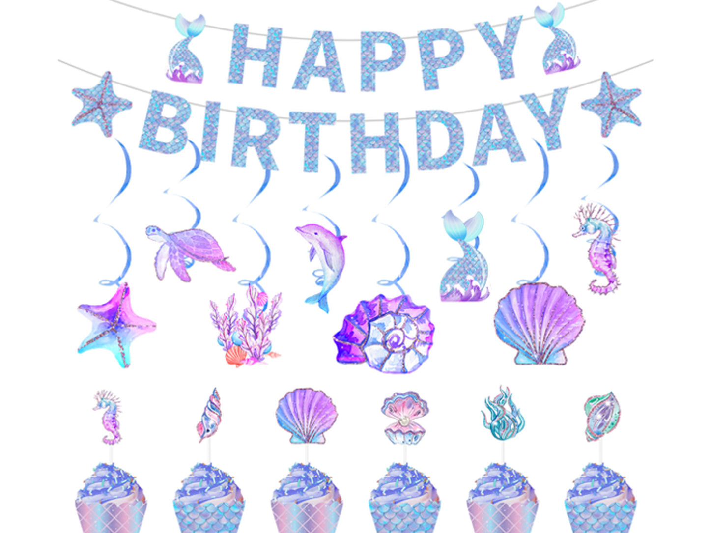 Mermaid Birthday Banner, Ocean Blue Happy Birthday Letter Banner