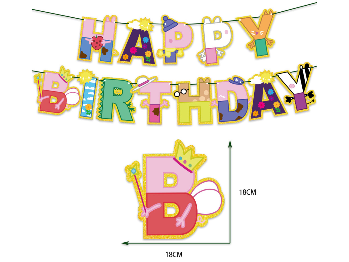 Peppa Pig Cartoon Birthday Banners, Pink Piggy Peppa Happy Birthday Letter Banners