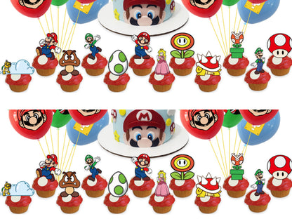 Super Mario Birthday Banners, Super Mario Balloons, Super Mario Cake Toppers