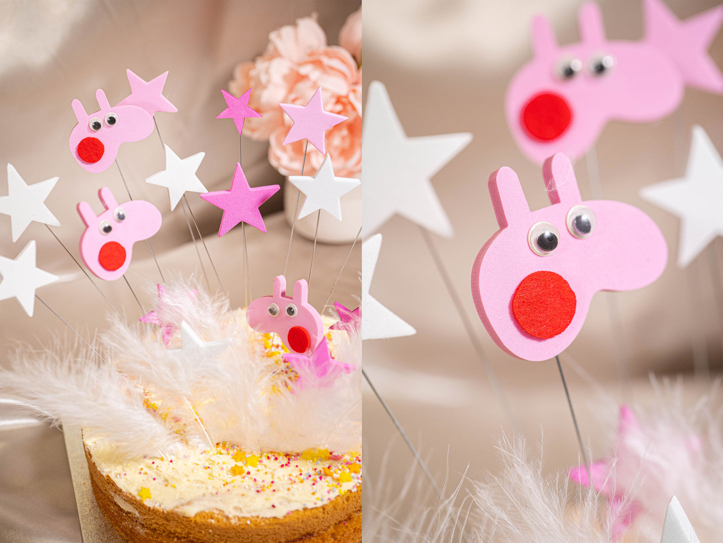 Pink Piggy DIY Cake Toppers, Pink Birthday Cake Decorations