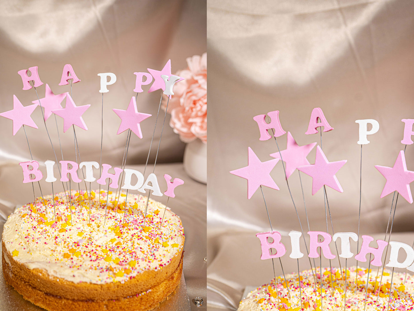 Happy Birthday Letter DIY Cake Toppers, Pink Birthday Cake Decorations