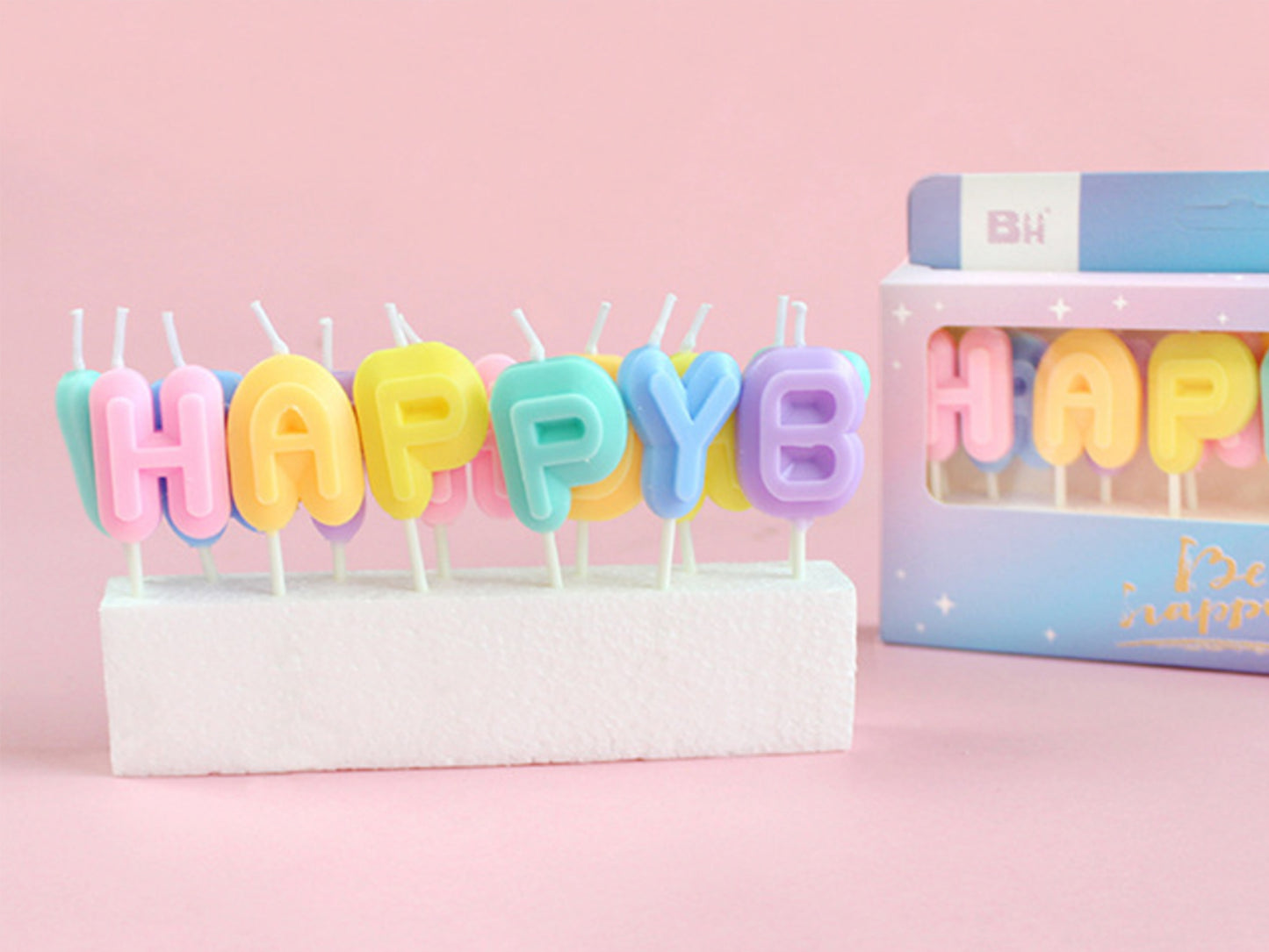 Macaron Happy Birthday Letter Candles, Colorful Birthday Cake Candle