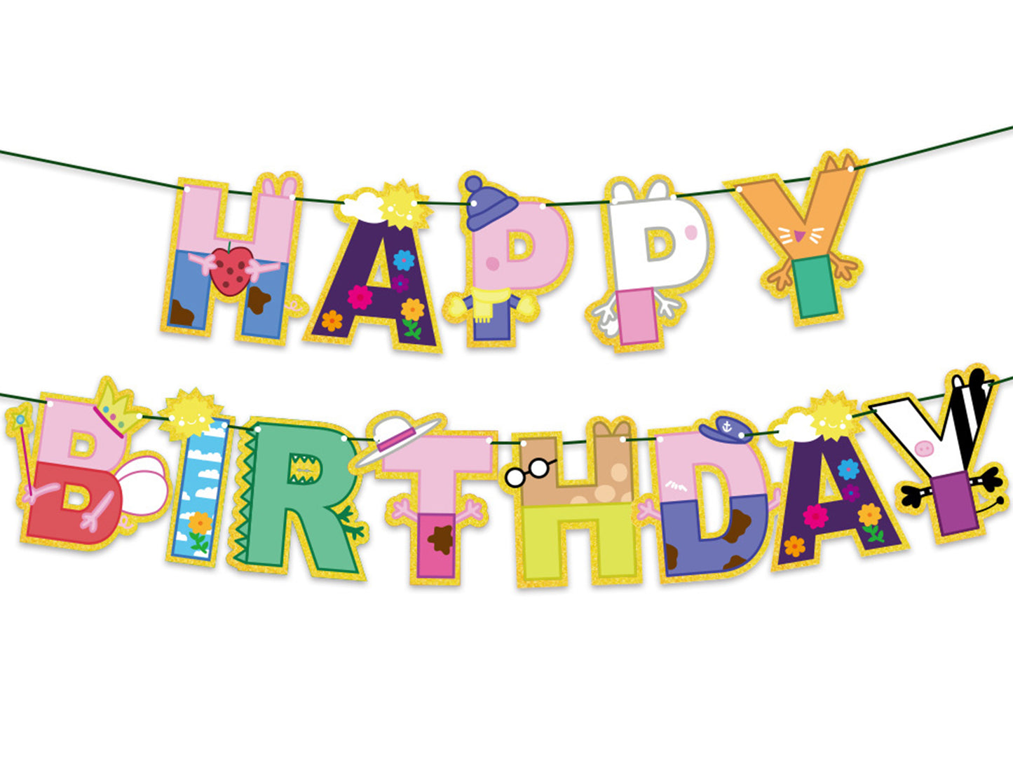 Peppa Pig Cartoon Birthday Banners, Pink Piggy Peppa Happy Birthday Letter Banners