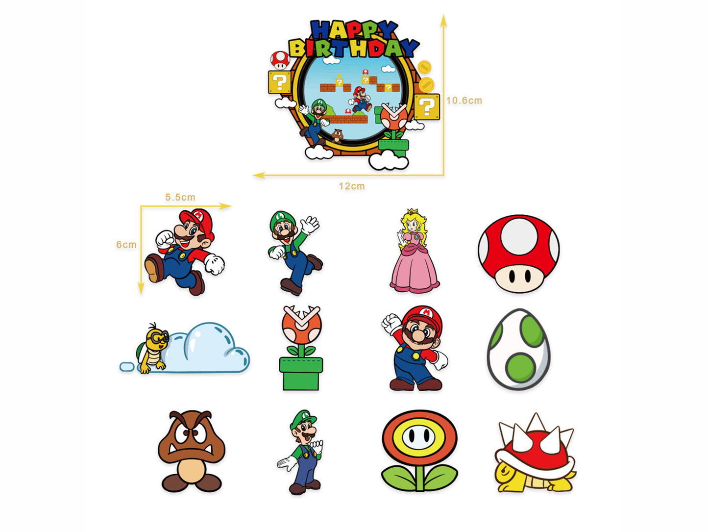 Mario Acrylic Cake Toppers 13 PCS, Mario Theme Party Birthday Cake Decorations