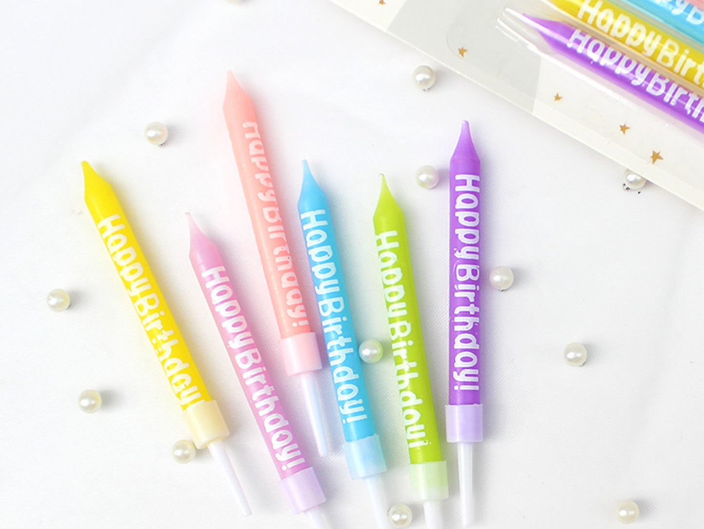 Macaron Pencil Shape Candles 6pcs, Colorful Birthday Cake Cupcake Candles