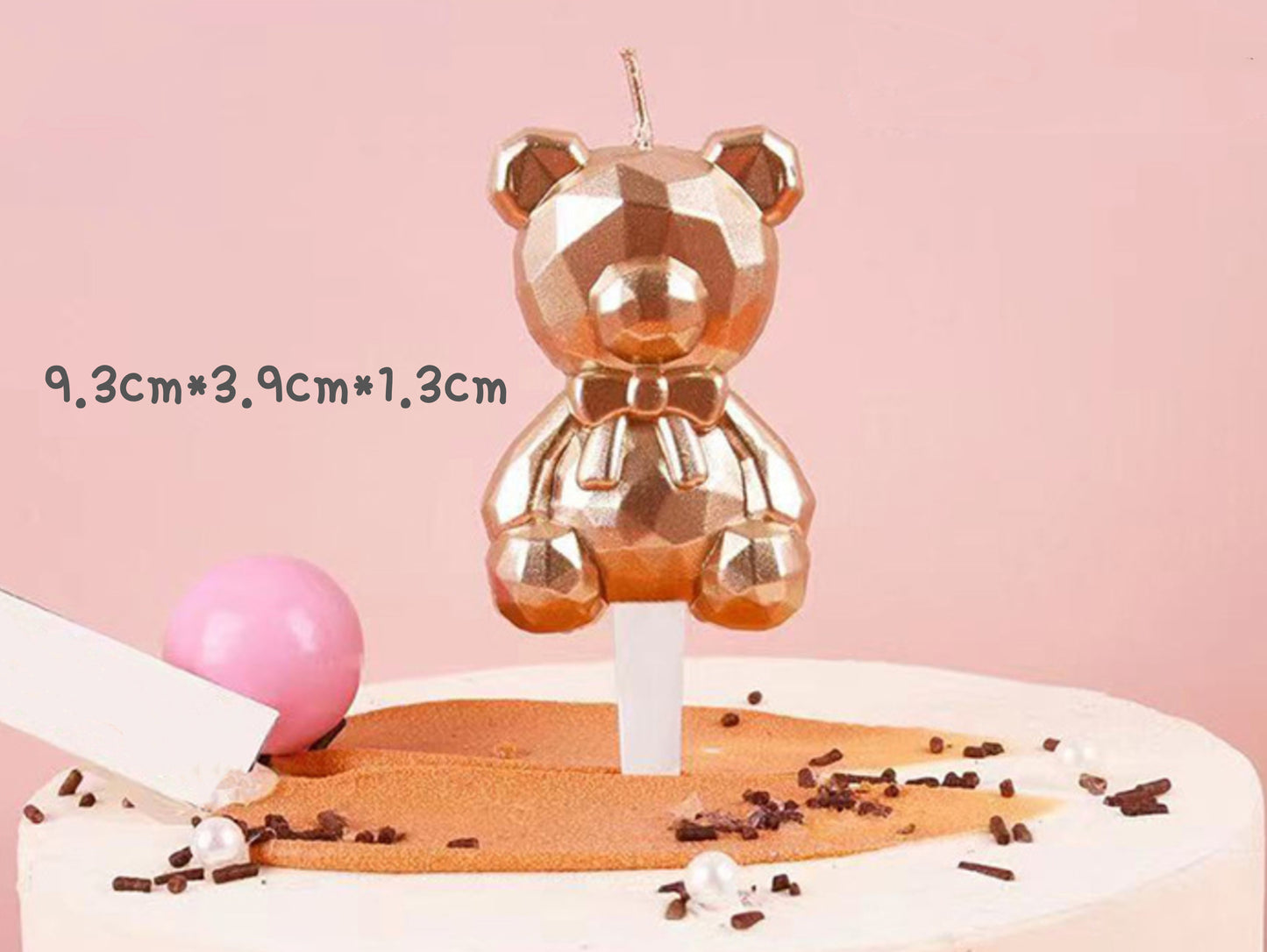 Silver Gold Bear Cake Candle, Rhinestone Diamond Bear Cake Candle