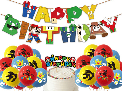 Super Mario Birthday Banners, Super Mario Balloons, Super Mario Birthday Decorations