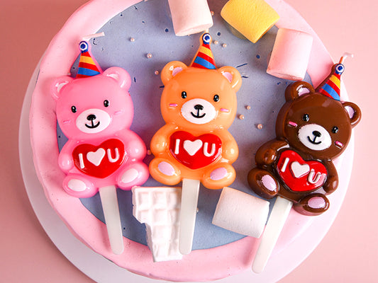 Bear Cake Candle with Colorful Hat and I Love You Letter