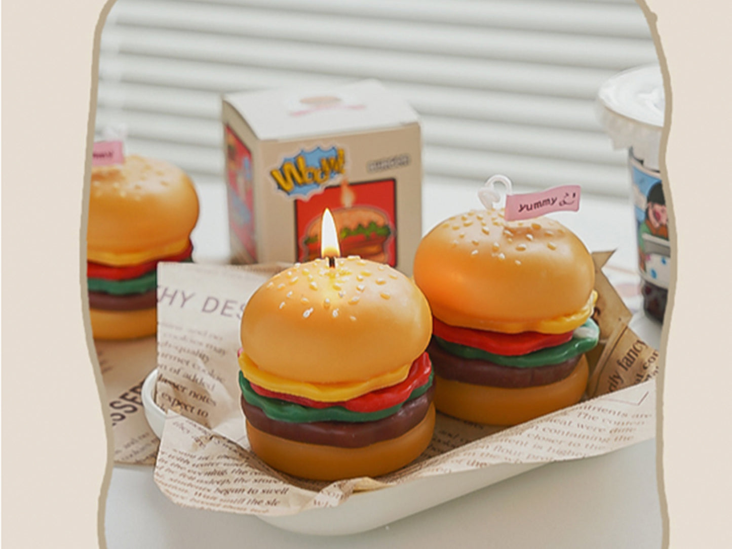 Burger Shaped Candles, Soy Wax Scented Candles