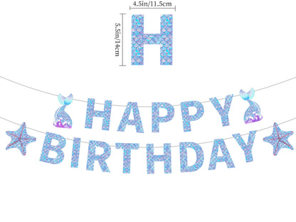 Mermaid Birthday Banner, Ocean Blue Happy Birthday Letter Banner