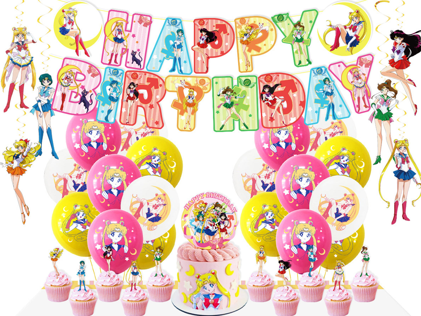 Sailor Moon Birthday Banners, Sailor Moon Balloons, Sailor Moon Cake Toppers, Sailor Moon Birthday Decorations