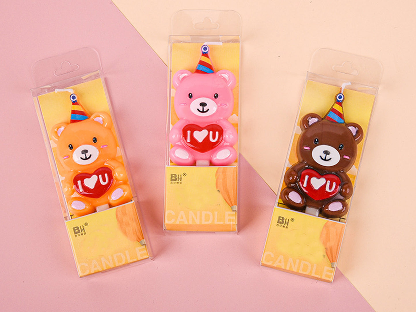 Bear Cake Candle with Colorful Hat and I Love You Letter