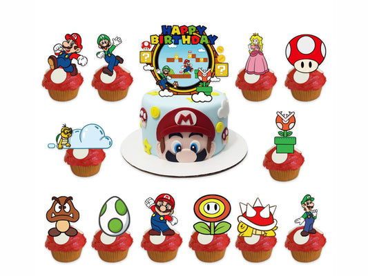Mario Acrylic Cake Toppers 13 PCS, Mario Theme Party Birthday Cake Decorations
