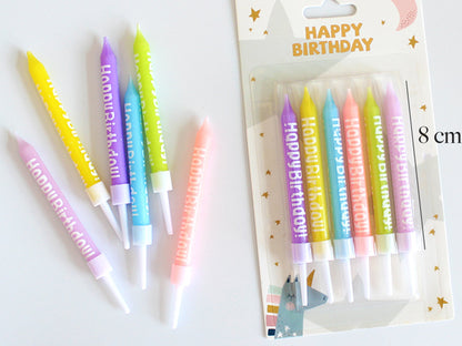 Macaron Pencil Shape Candles 6pcs, Colorful Birthday Cake Cupcake Candles