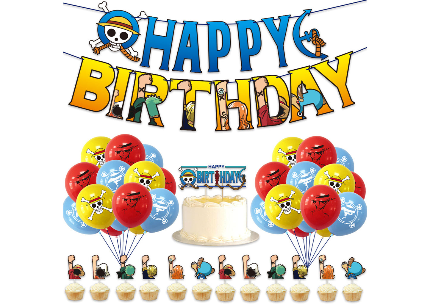 One Piece Birthday Banners, One Piece Balloons, One Piece Cake Toppers