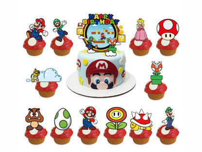 Super Mario Birthday Banners, Super Mario Balloons, Super Mario Cake Toppers