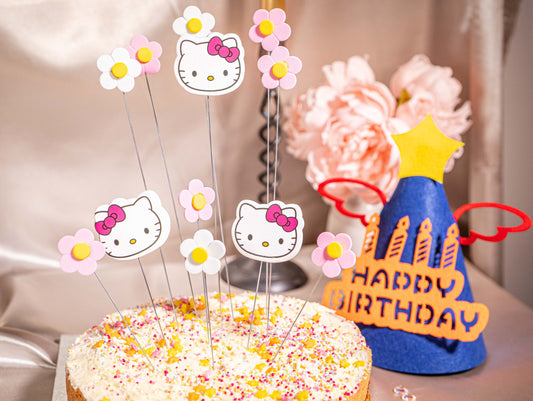 Halo Kitty DIY Cake Toppers, Pink Birthday Cake Decor