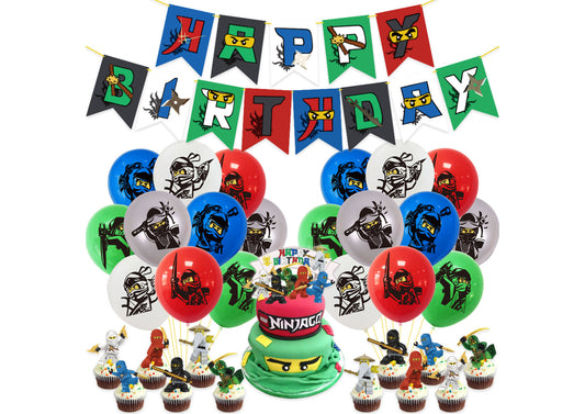Lego Ninjago Birthday Banner, Lego Ninjago Balloons, Lego Ninjago Cake Toppers, Party Suppliers