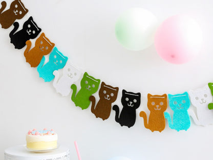 Cat & Fish Banner, Kitty Felt Hanging Bunting, Birthday Party Banner