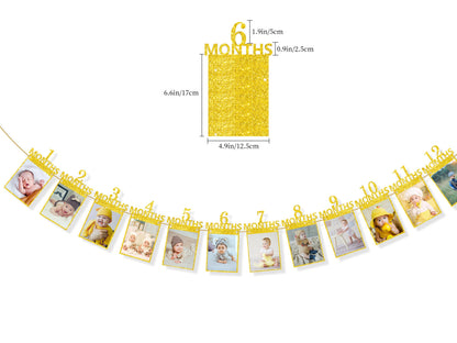 Gold Number Birthday Photo Frame Banner, Baby's 1st Year Birthday Photo Banner Bunting