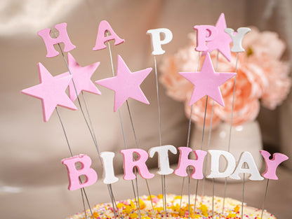 Happy Birthday Letter DIY Cake Toppers, Pink Birthday Cake Decorations