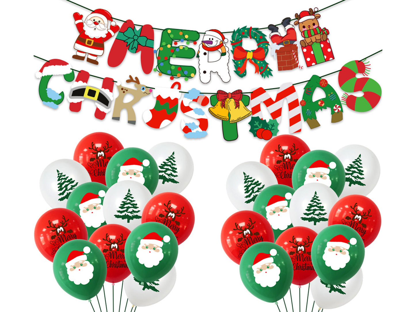 Christmas Banner, 12 Christmas Balloons, Christmas Tree Candles Gift Box