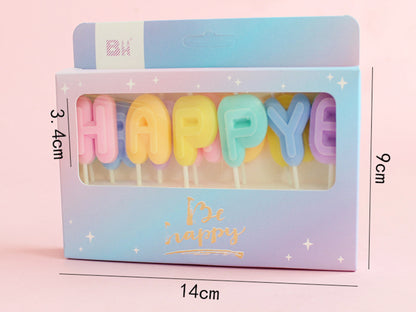 Macaron Happy Birthday Letter Candles, Colorful Birthday Cake Candle