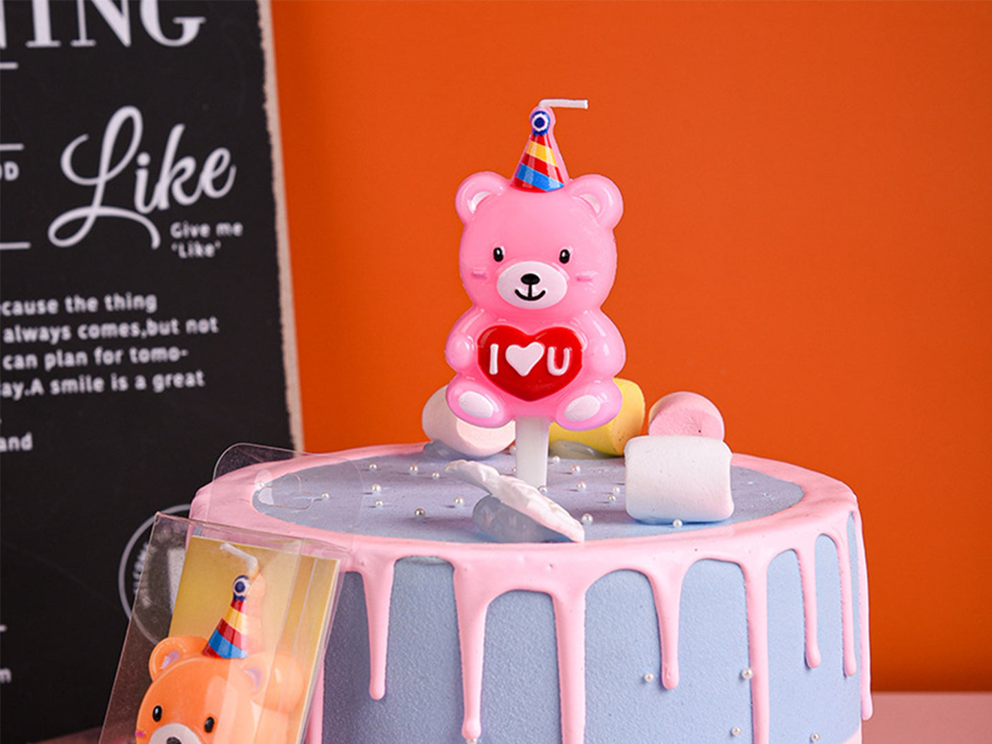 Bear Cake Candle with Colorful Hat and I Love You Letter