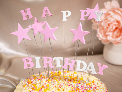 Happy Birthday Letter DIY Cake Toppers, Pink Birthday Cake Decorations