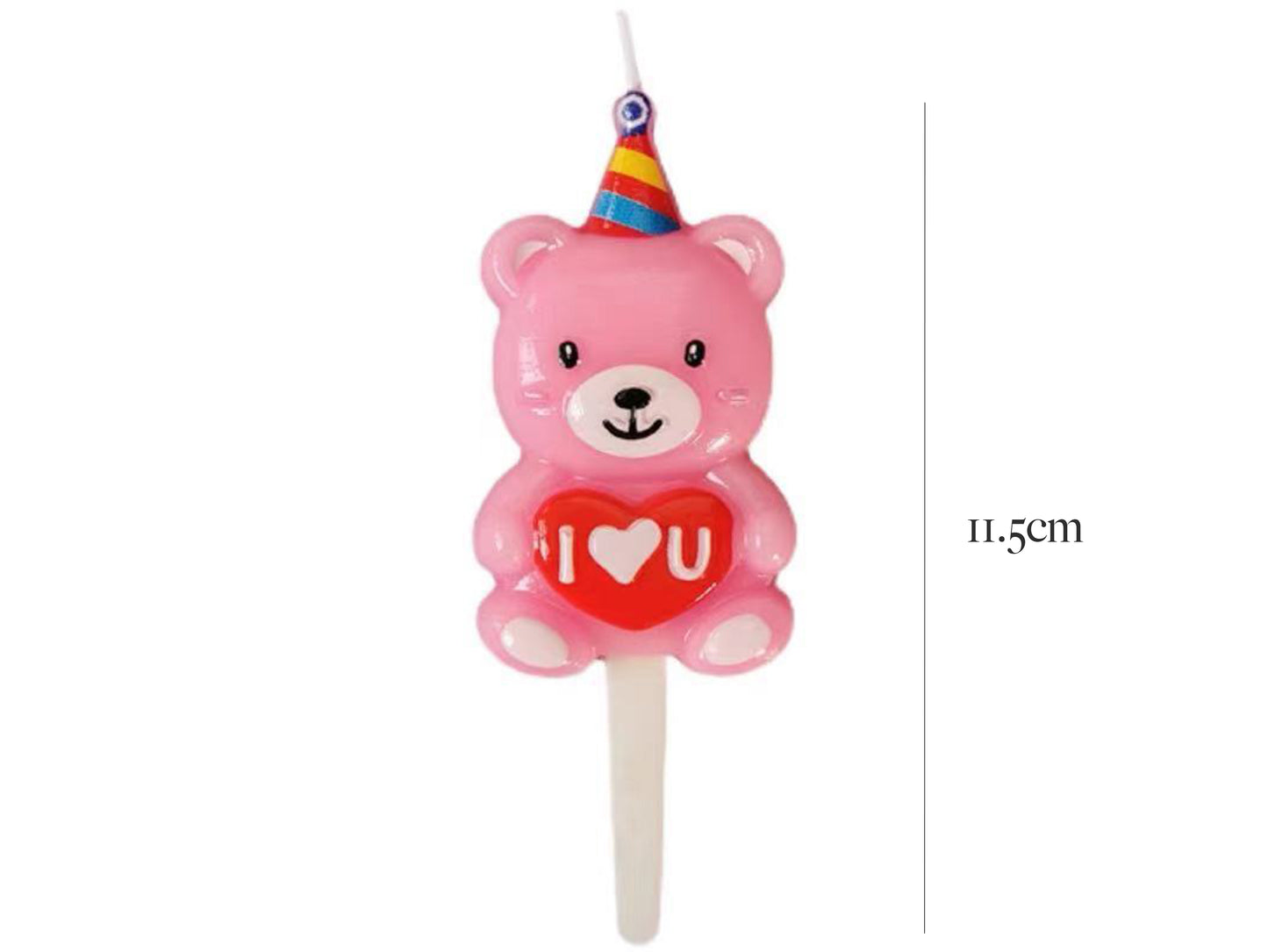 Bear Cake Candle with Colorful Hat and I Love You Letter