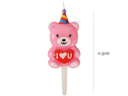 Bear Cake Candle with Colorful Hat and I Love You Letter