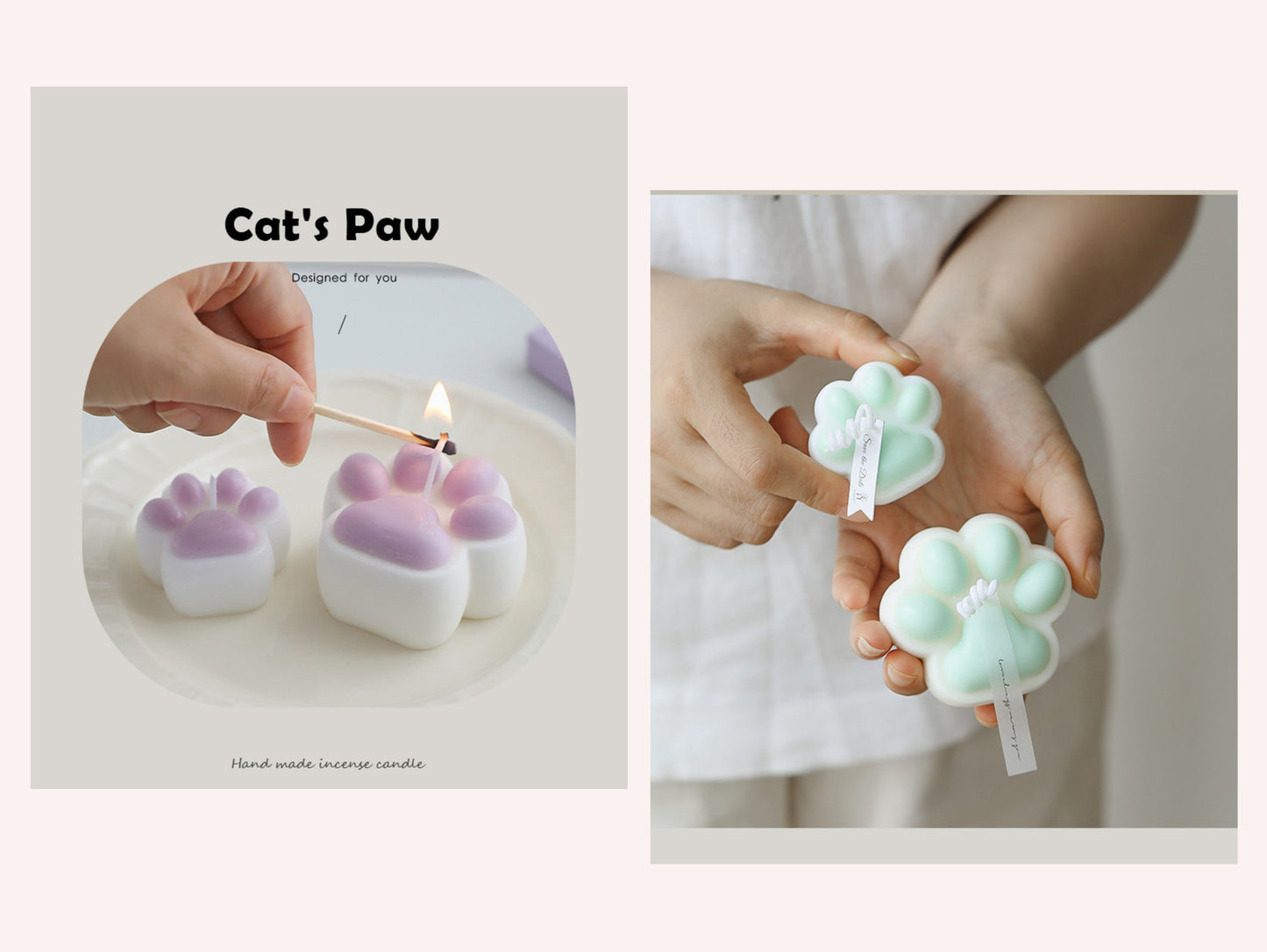 Handmade Cat Paw Shaped Scented Candles, Cat Paw Soy Wax Candles