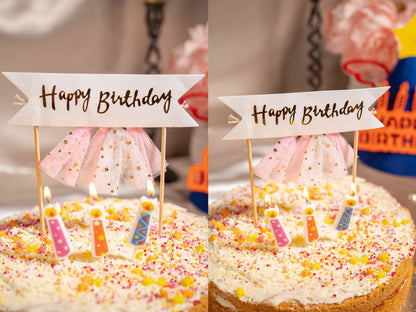 Happy Birthday Cake Topper Banner, Birthday Cake Topper Bunting Banner Flags