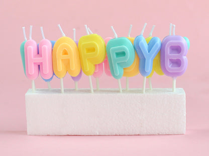 Macaron Happy Birthday Letter Candles, Colorful Birthday Cake Candle