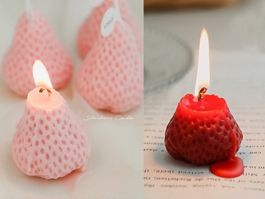 Handmade Strawberry Shaped Scented Candles, Pink Red Soy Wax Candles
