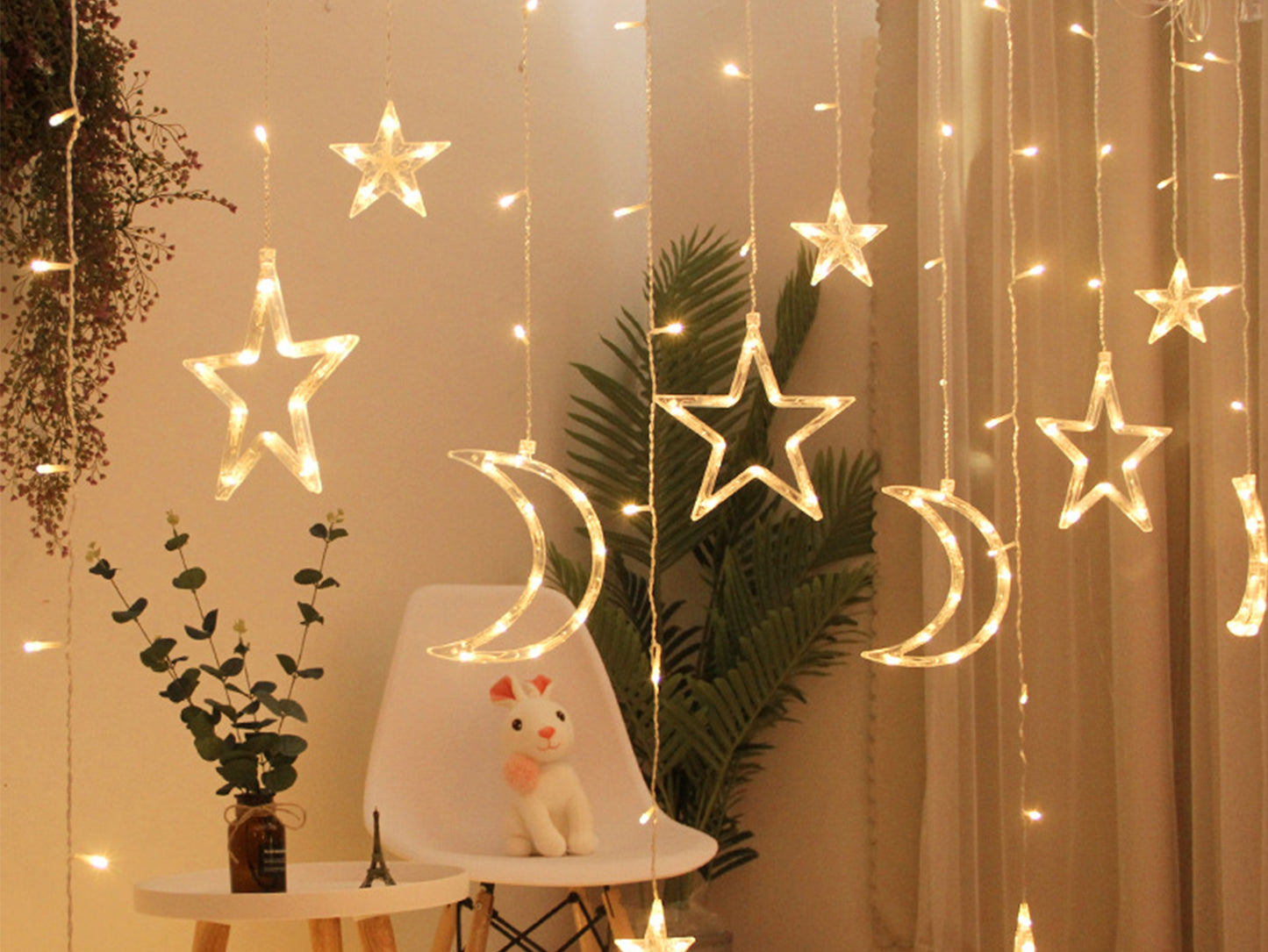 Moon and Star Fairy String Lights, Warm White Home Lights Decor, Bedroom Accessories