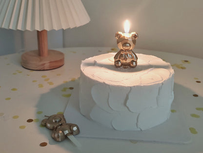 Silver Gold Bear Cake Candle, Rhinestone Diamond Bear Cake Candle