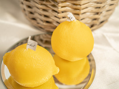 Handmade Lemon Shaped Scented Candles, Yellow Lemon Soy Wax Candles