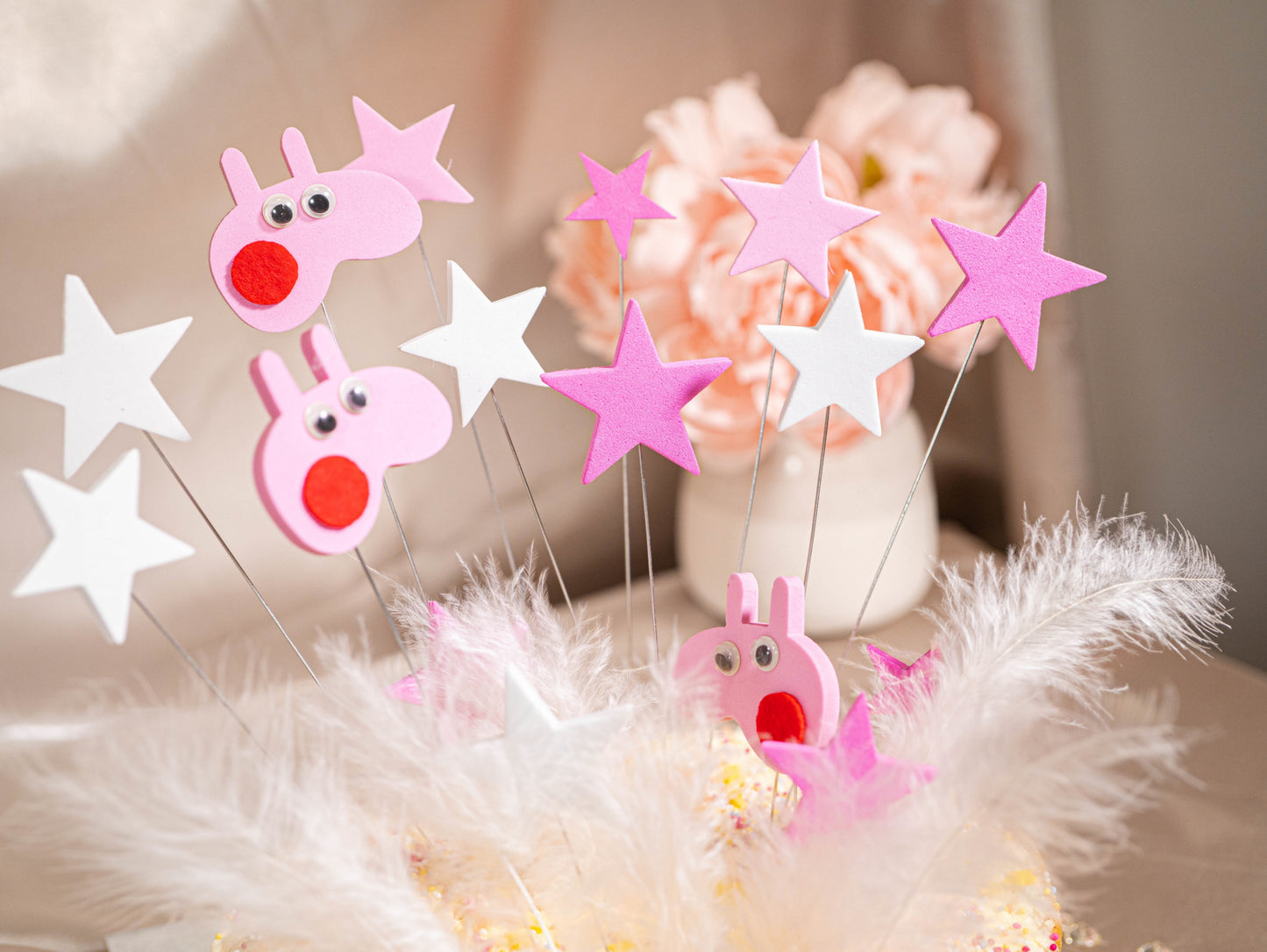 Pink Piggy DIY Cake Toppers, Pink Birthday Cake Decorations