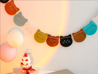 Cat & Fish Banner, Kitty Felt Hanging Bunting, Birthday Party Banner