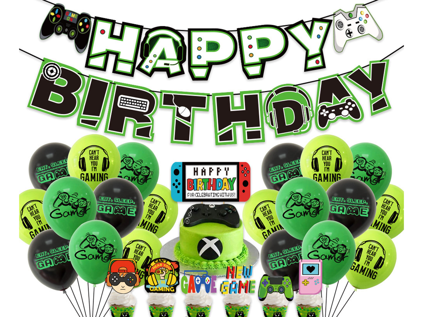 Game On Birthday Banners, Game On Balloons, Game On Cake Toppers