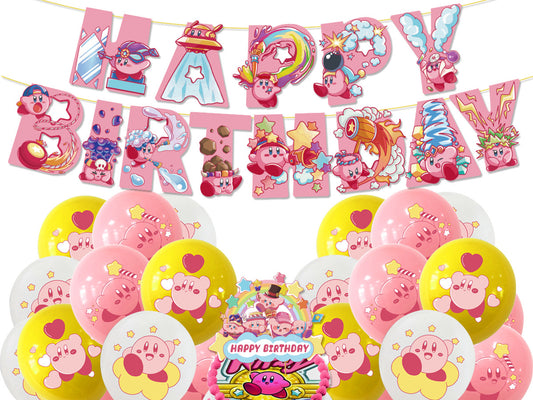 Kirby Star Birthday Banners, Kirby Star Balloons, Kirby Star Cake Toppers