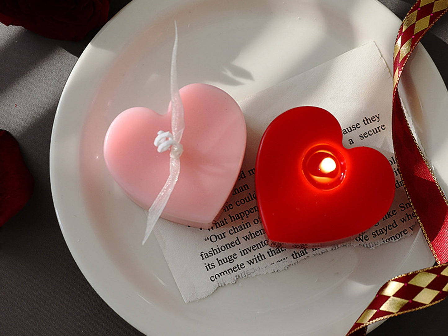 Handmade Heart Shaped Scented Candles, Pink Red Heart Soy Wax Candles