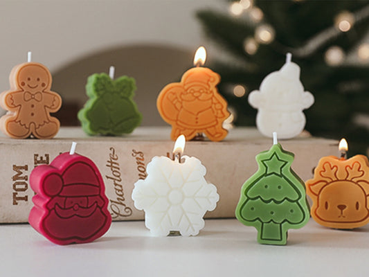 Christmas Snowflake Snowman Gingerbread Man Candles 4pcs Set, Christmas Candle Gift Box