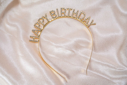 Gold Rhinestone Shining Birthday Headband, Birthday Letter Glitter Crown Hairband