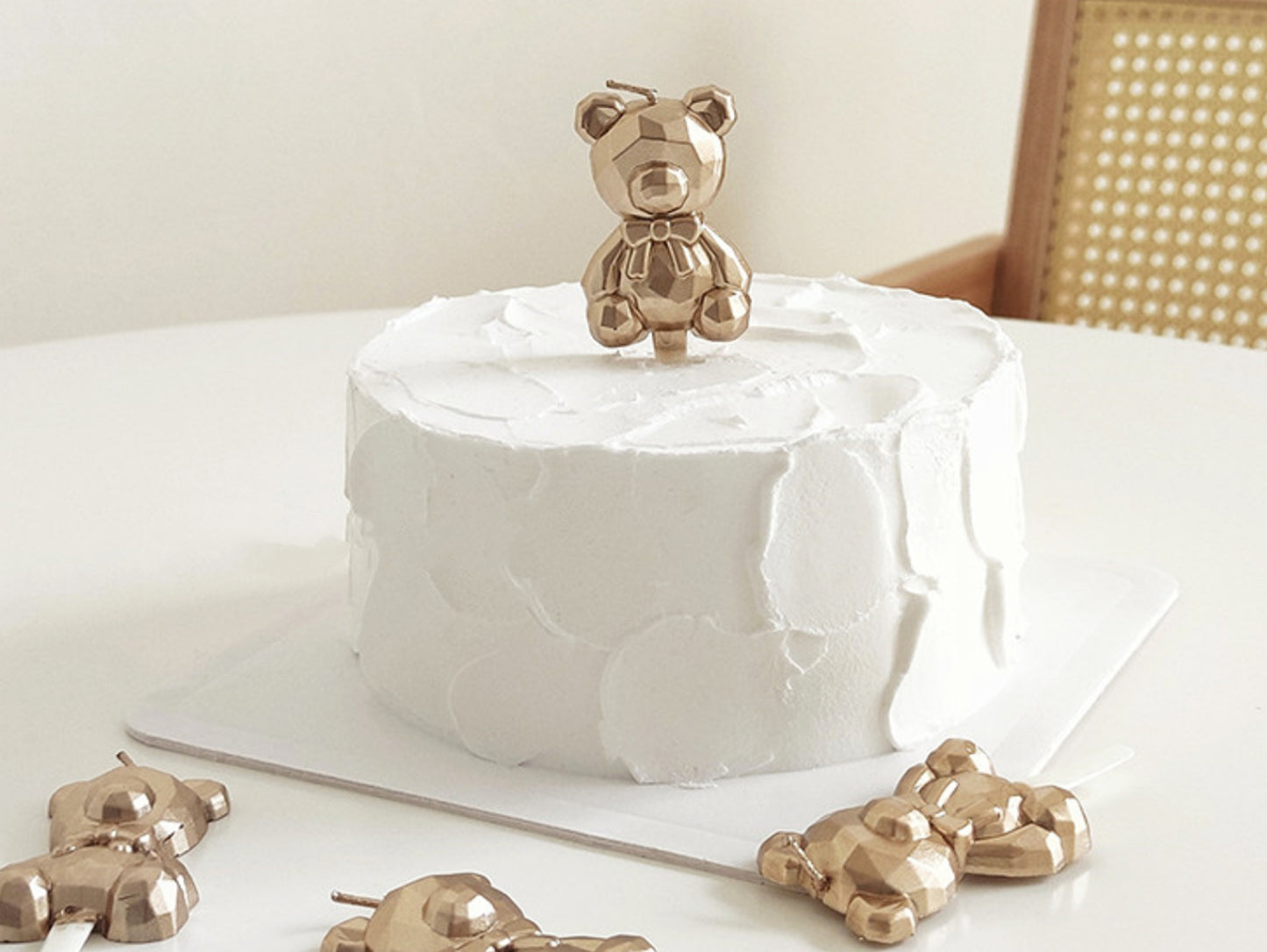 Silver Gold Bear Cake Candle, Rhinestone Diamond Bear Cake Candle