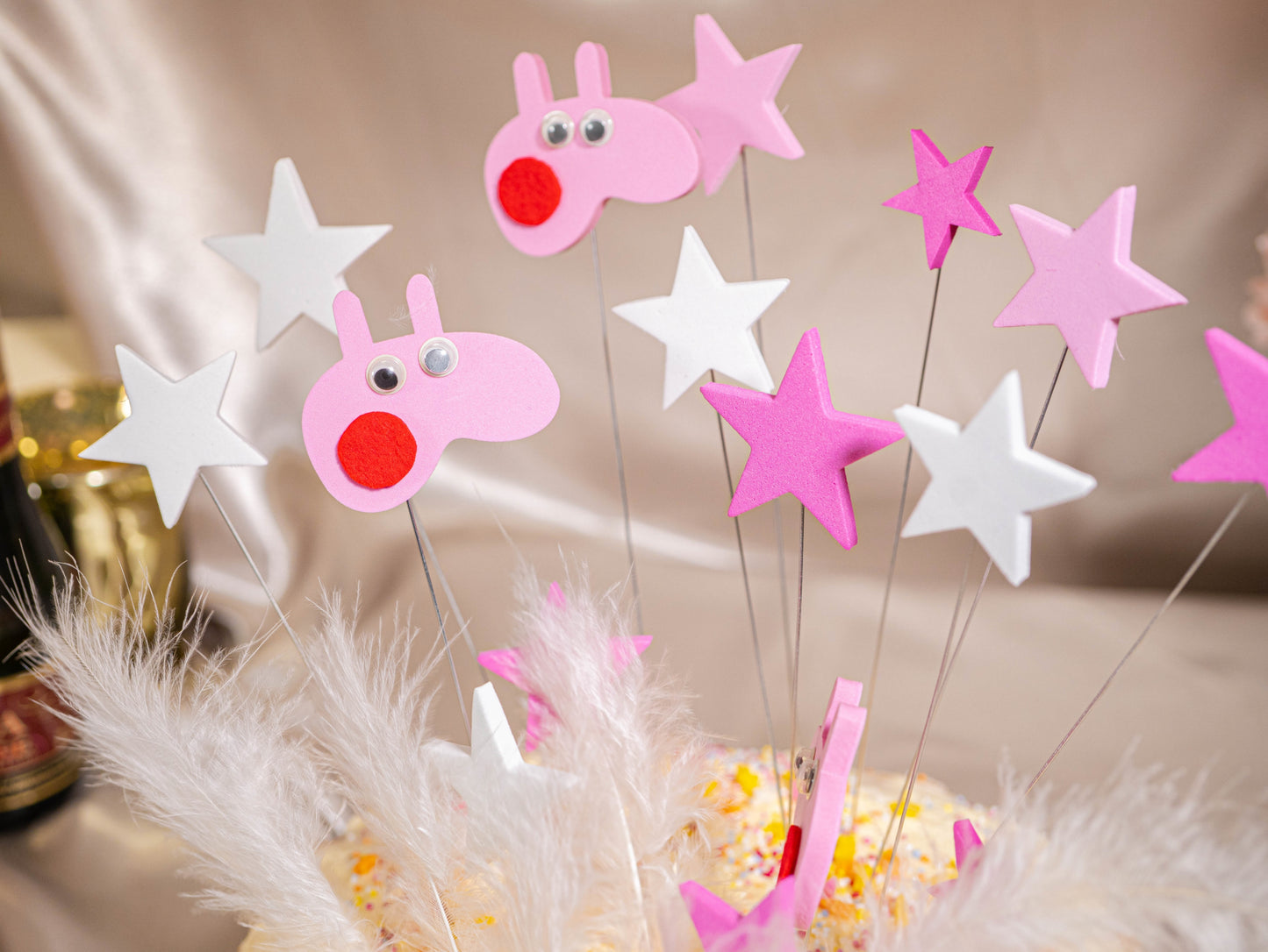 Pink Piggy DIY Cake Toppers, Pink Birthday Cake Decorations