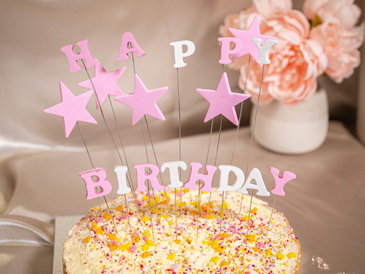 Happy Birthday Letter DIY Cake Toppers, Pink Birthday Cake Decorations