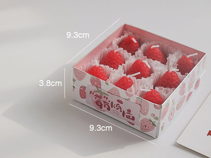 9pcs Pink Red Strawberry Candles Set, Scented Candles, Christmas Birthday Gift Box