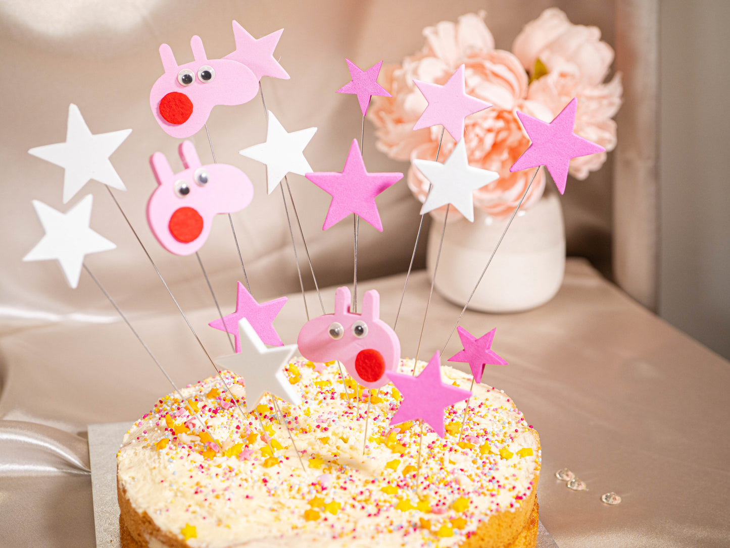 Pink Piggy DIY Cake Toppers, Pink Birthday Cake Decorations